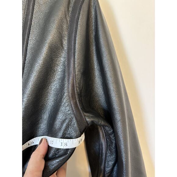Vtg Catherine Coatney Leather Jacket XL Black Fitted Open Front 90s Rare - Picture 10 of 13